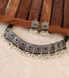 Antique Silver Oxidized and Pearl Choker Set