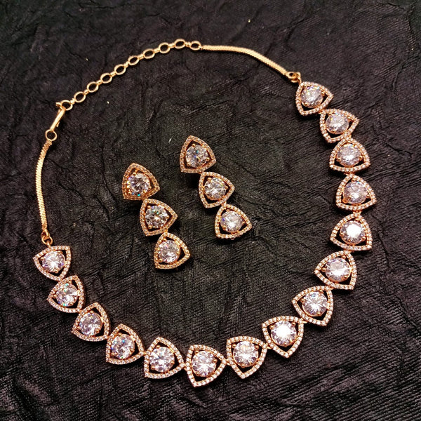 Moon Shaped Rose Gold Diamond Studded Necklace