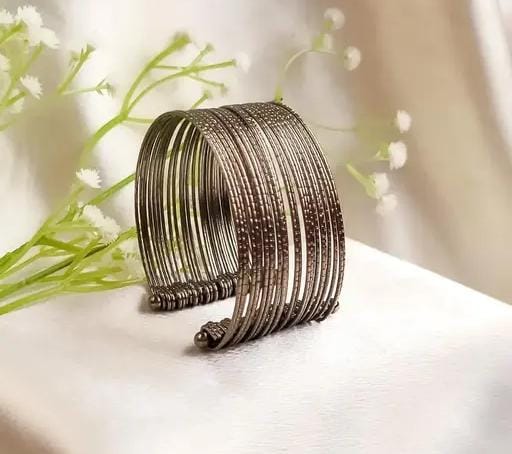 Bangle Style Oxidized Spiral Bracelet