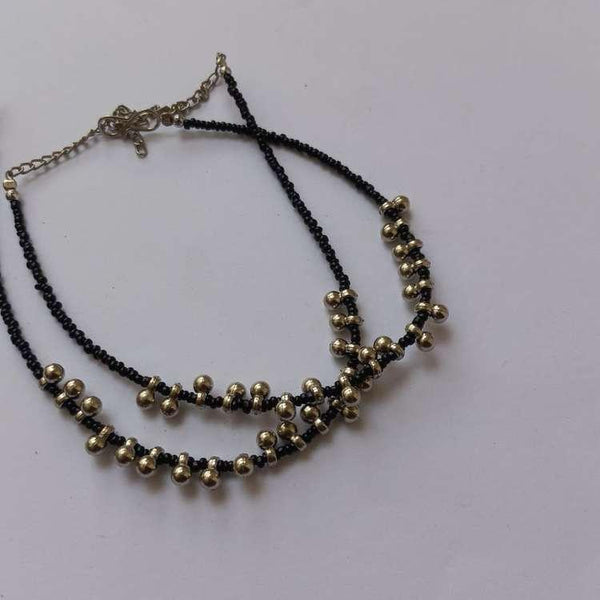Silver Plated Black Beads Anklet