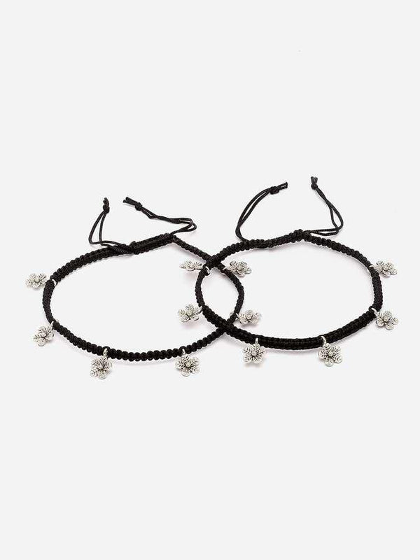 Flower Design Black Thread Anklet