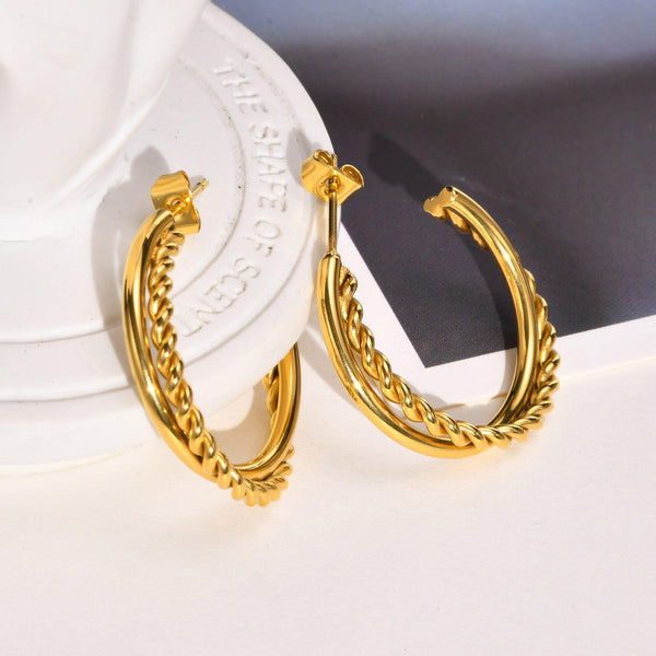 Anti-Tarnish Double Layer Big C Hoop Earrings for Women