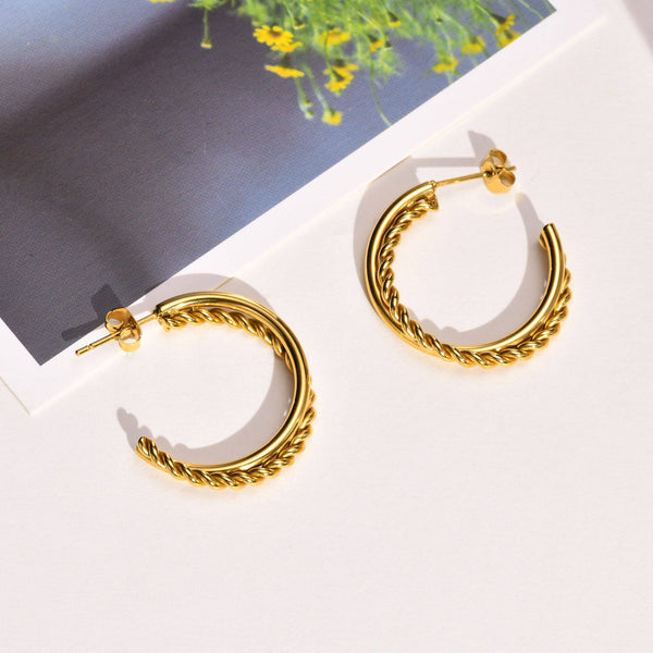 Anti-Tarnish Double Layer Big C Hoop Earrings for Women