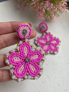 Pink Flower Handmade Beads Earrings