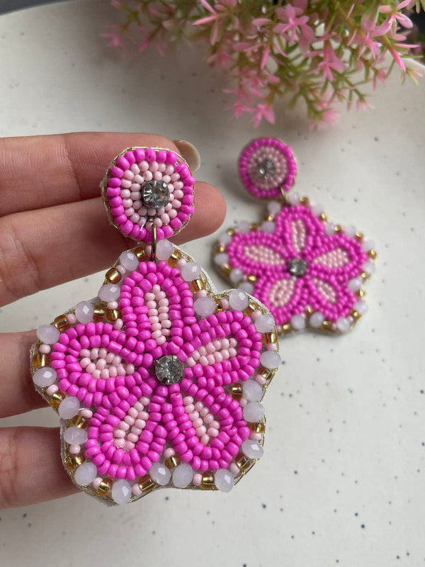Pink Flower Handmade Beads Earrings