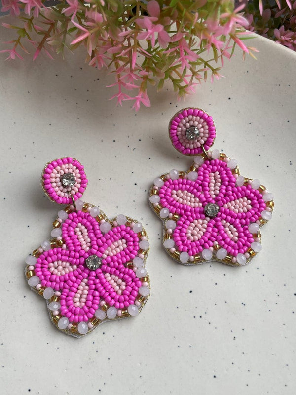 Pink Flower Handmade Beads Earrings