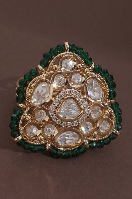 Green Diamonds Polki Embellished Ring