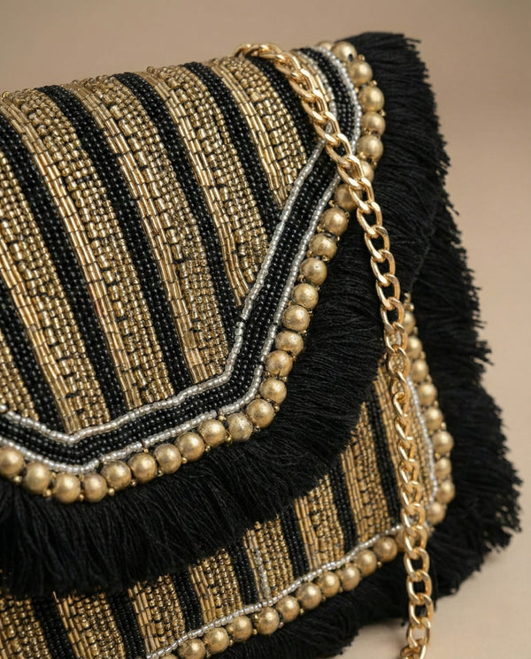 Black Bag With Golden Beads