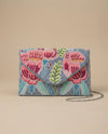 Women Pink & Grey Embellished & Embroidered Envelope Clutch