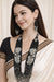 White Flower Glass Beaded Black Long Set