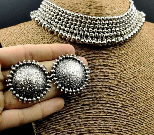 Meraki Oxidized Silver Necklace Set