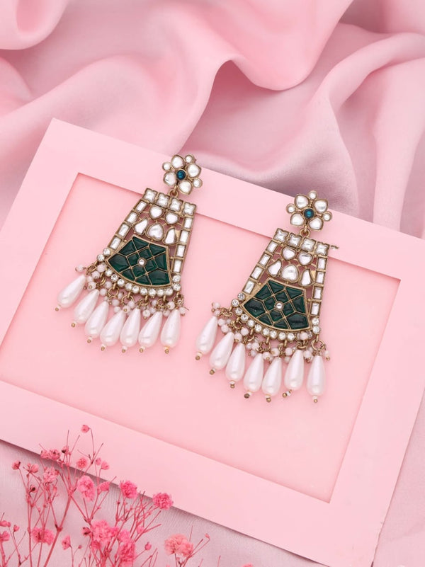 Elegant White Kundan Pearl Chandelier Earrings