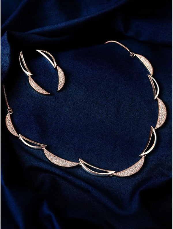 Rose Gold Plated Diamond Studded Necklace Set