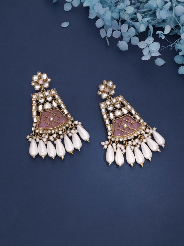Elegant White Kundan Pearl Chandelier Earrings