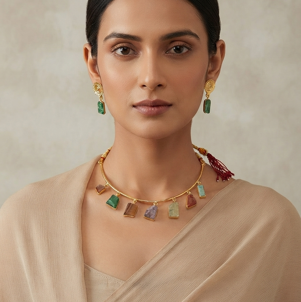 Seven Stones Brass Necklace Set