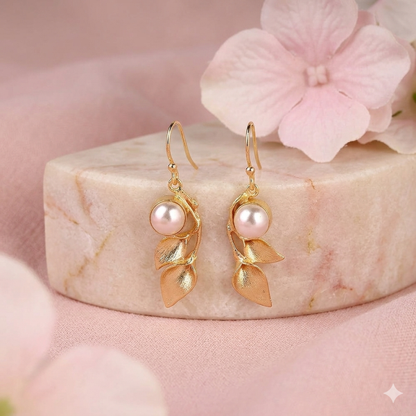 Long Leaf &Flower Drop Design Earring