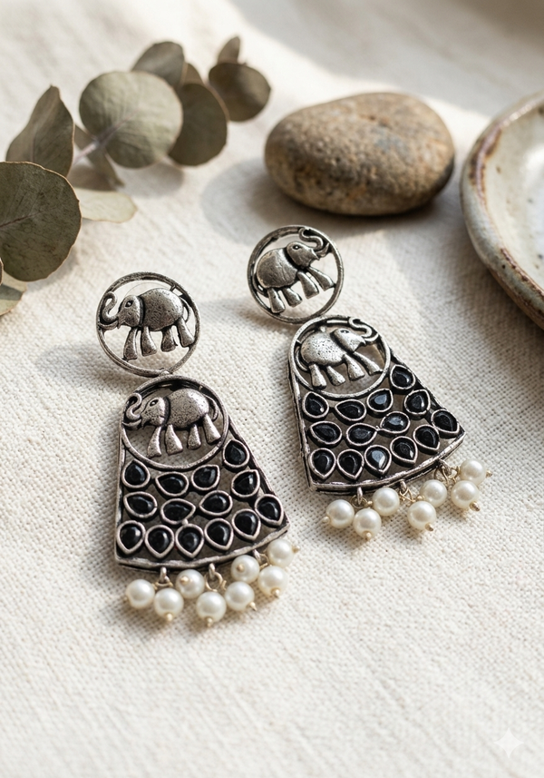 Elephant shape silver replica Earrings