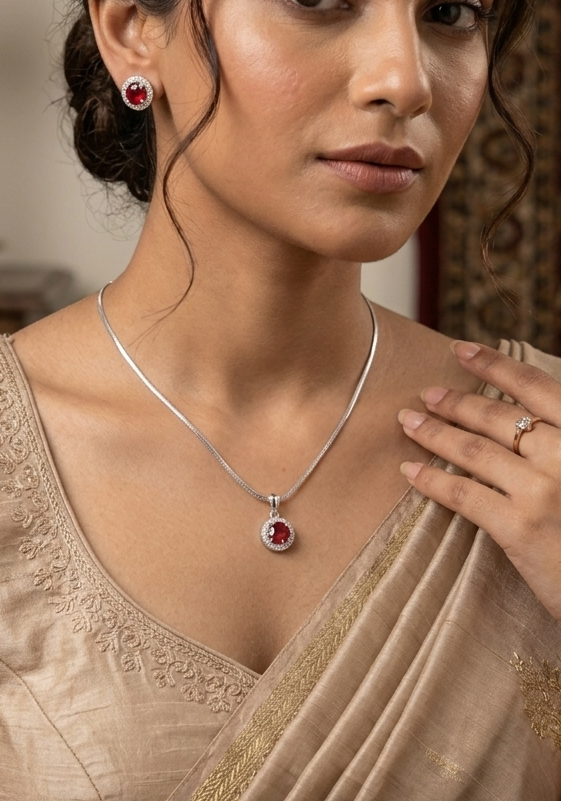 Sparkling Round Cut CZ Pendant Sets
