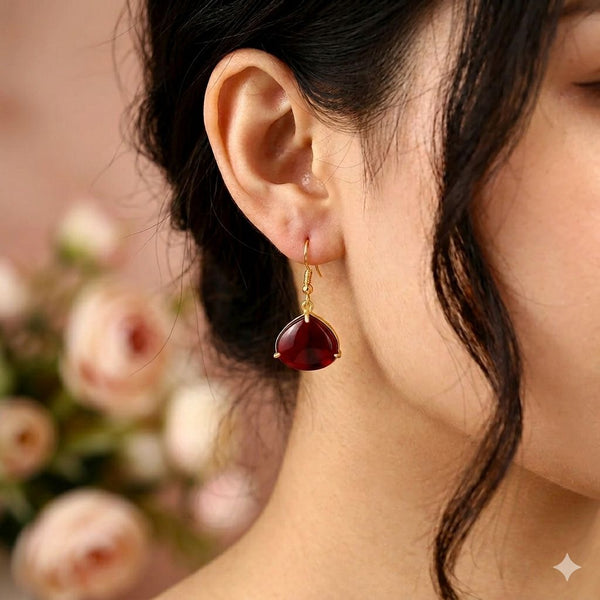 Oval Stone Brass Earring