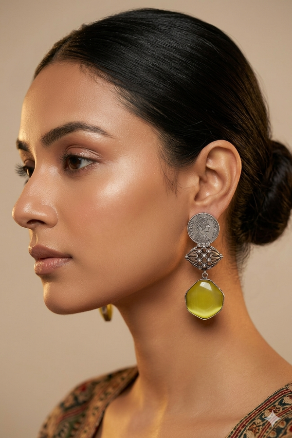 Oxidized Queen Victoria Long Earrings