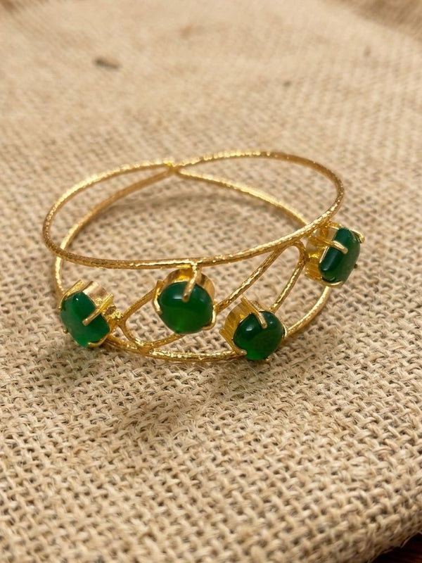 Exquisite Gold PlatedCuff Bracelet With Emerald