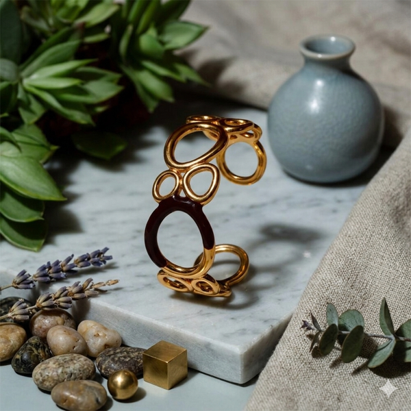 Broad Black And Gold Anti-Tarnish Bracelet