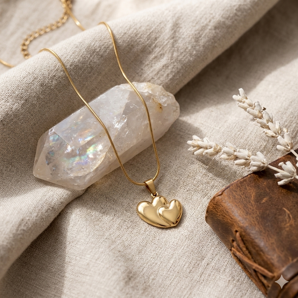 Two Heart Gold Plated Pendant Chain