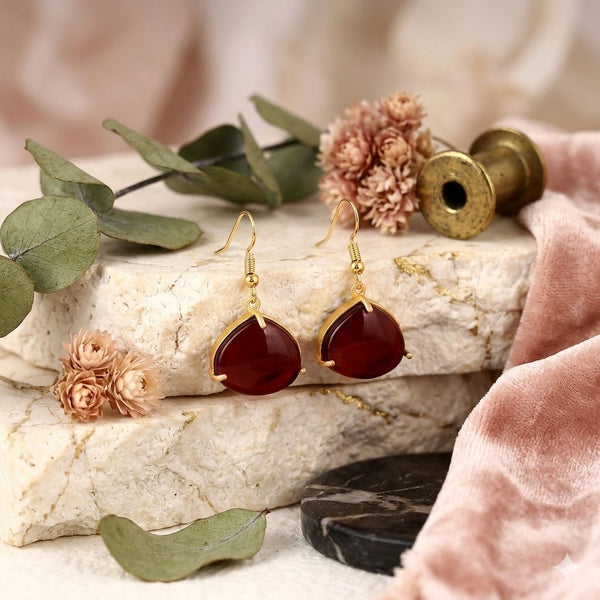 Oval Stone Brass Earring