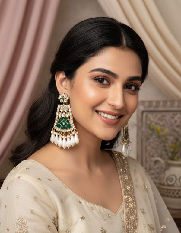 Elegant White Kundan Pearl Chandelier Earrings