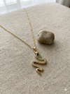 Anti-Tarnish Snake Pendant with Green Stone