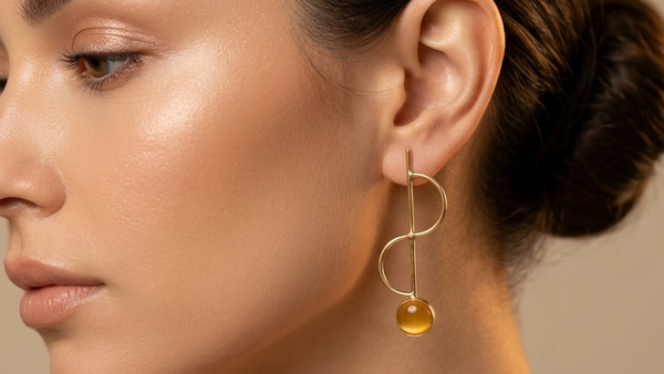 Golden And White Partywear Delicate Brass Earrings