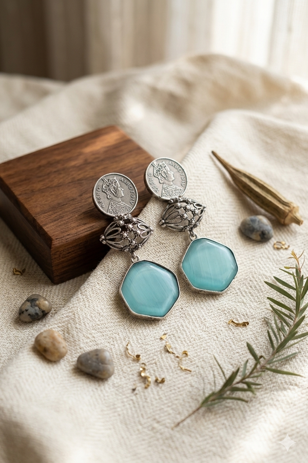 Oxidized Queen Victoria Long Earrings