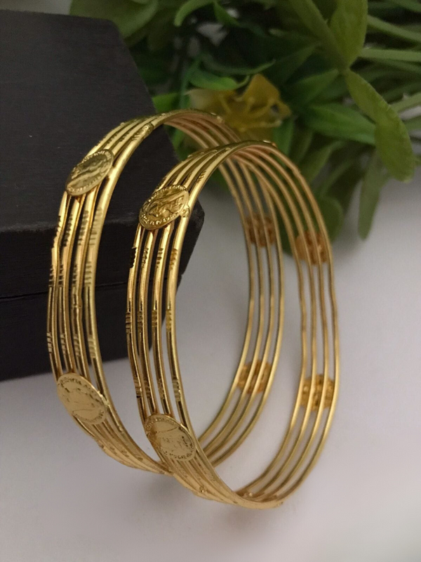 Traditional Ethnic Victorian Coin Studded Gold-Plated Bangles