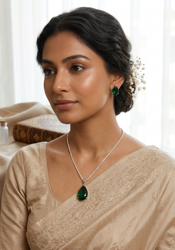 Buy Ruby Silver Plated Oval Pendant Sets