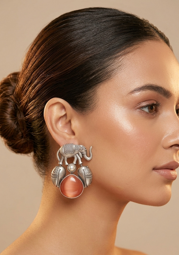 Elephant Design Earring with Monalisa Stone