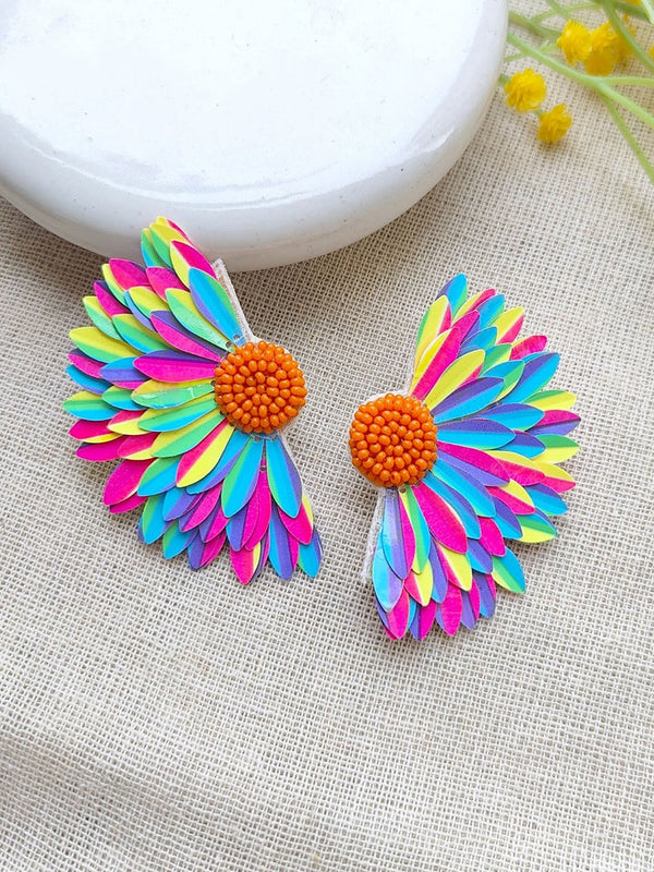 Multi Colour Beads Feather Earrings
