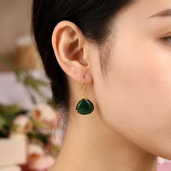 Oval Stone Brass Earring