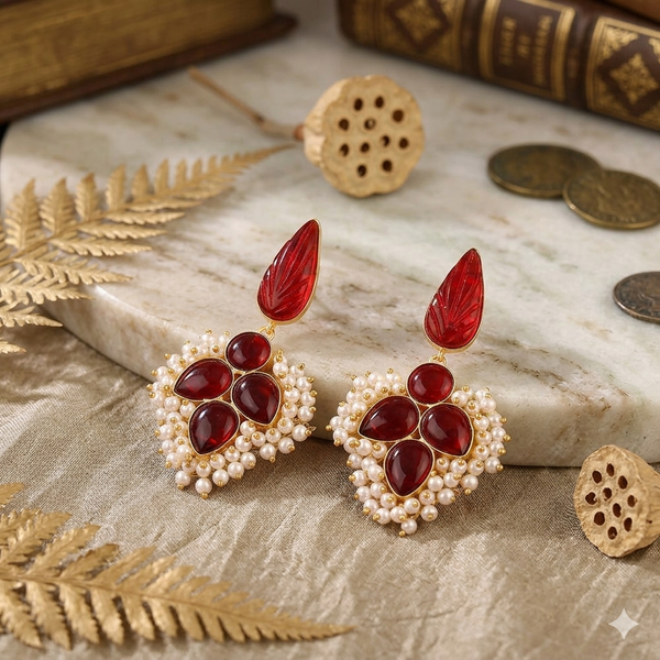 Gold Plated Quartz Floral Traditional Drop Earring