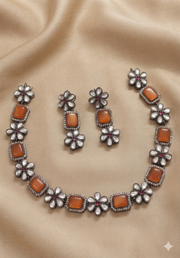 Beautiful Floral Design Diamond Choker Set