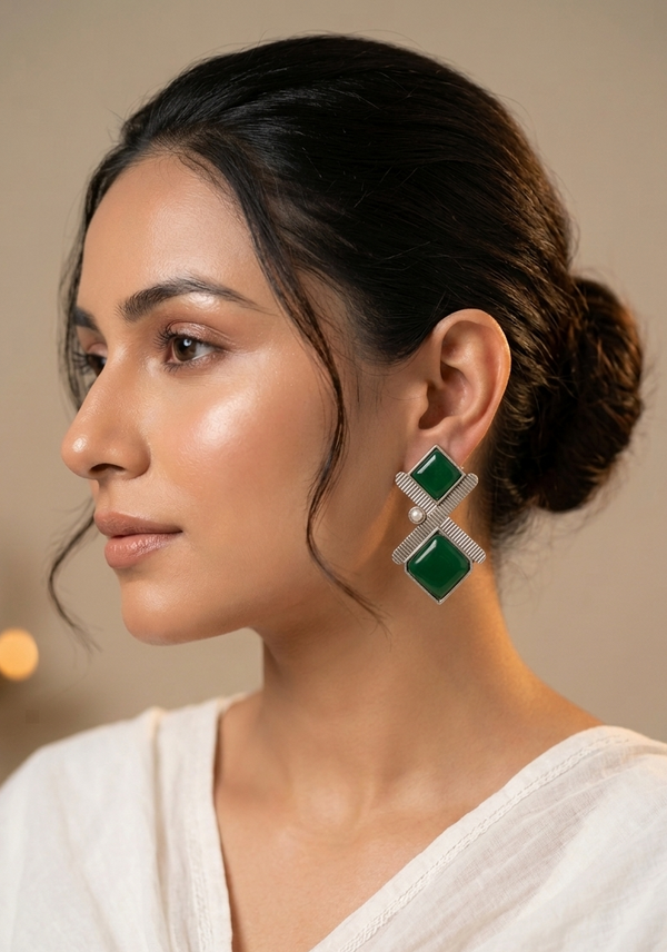 Cross Style Earring with Stone