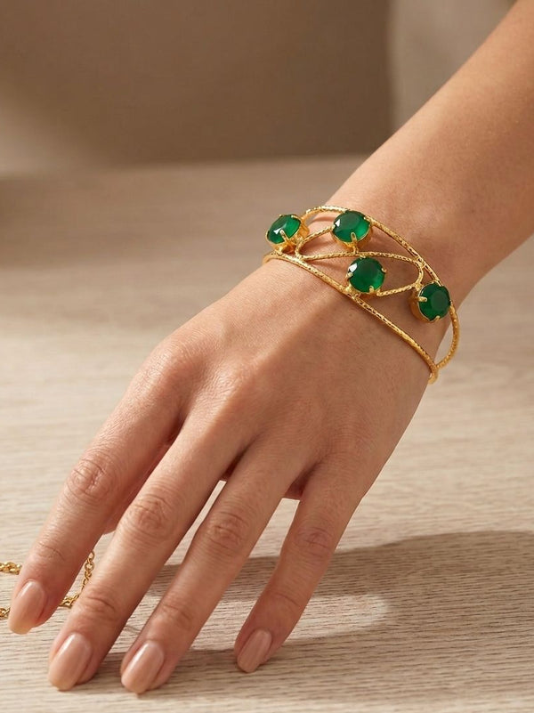 Exquisite Gold PlatedCuff Bracelet With Emerald