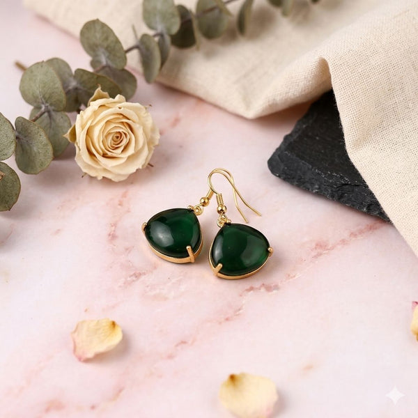 Oval Stone Brass Earring