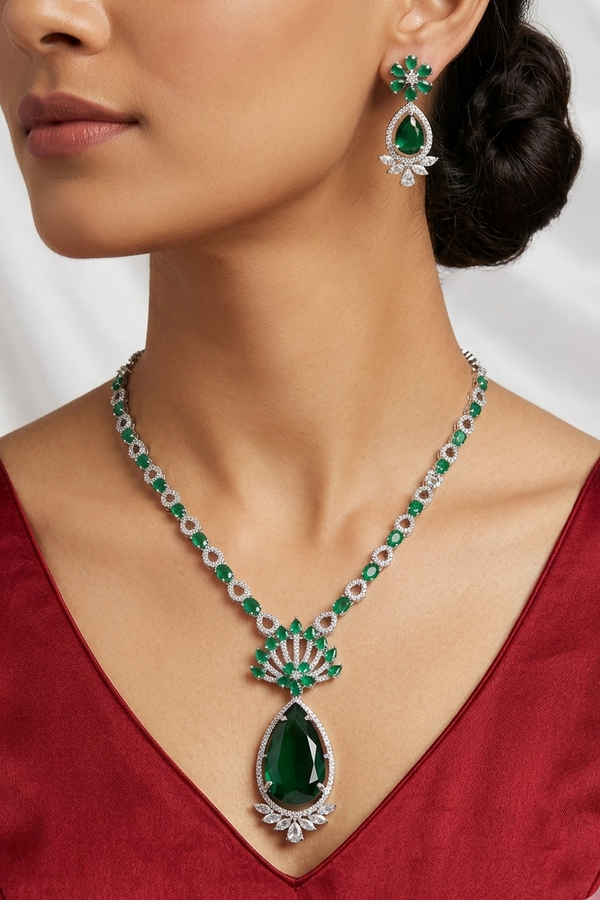 Long Neck Zircon/AD Necklace Set