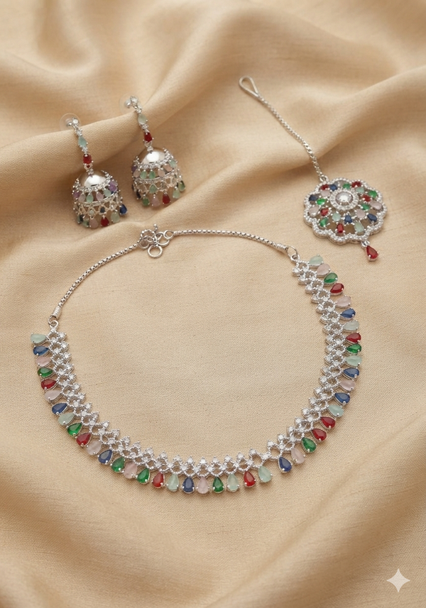 CZ Classic Necklace With Rhodium Plating