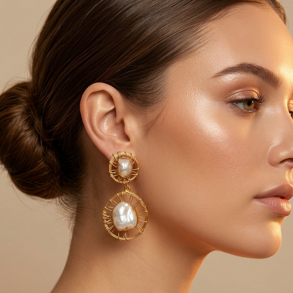 White Gold Tone Handcrafted Earrings with Pearl