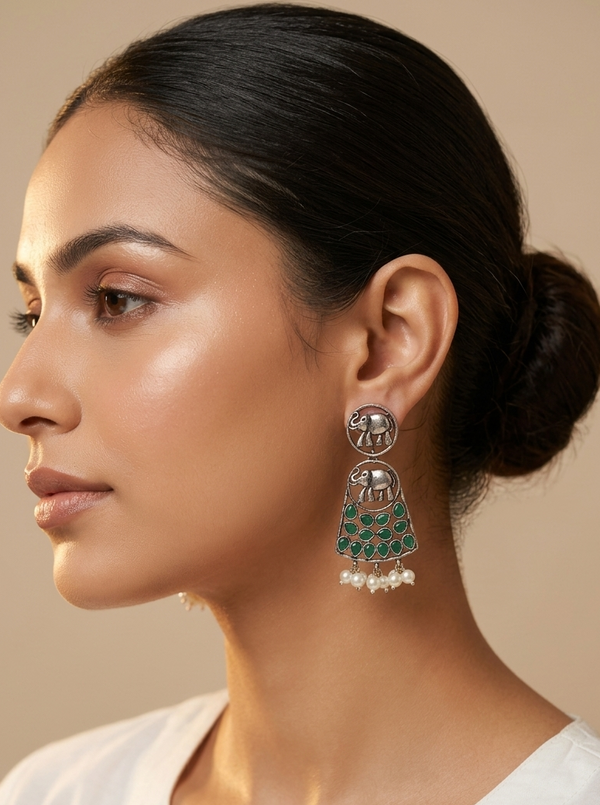 Elephant shape silver replica Earrings