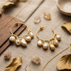 C Shaped Gold Plated Pearl Drop Earrings