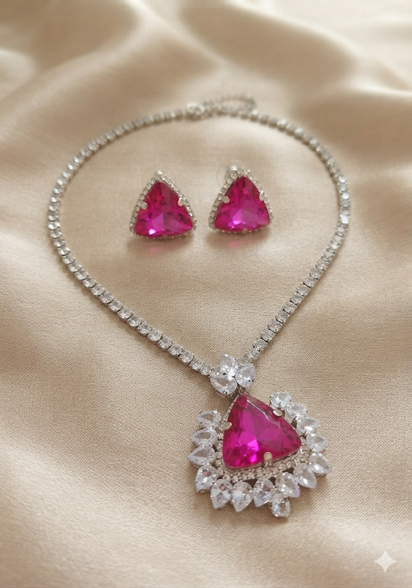 Stunning Triangle Ruby American Diamond Set