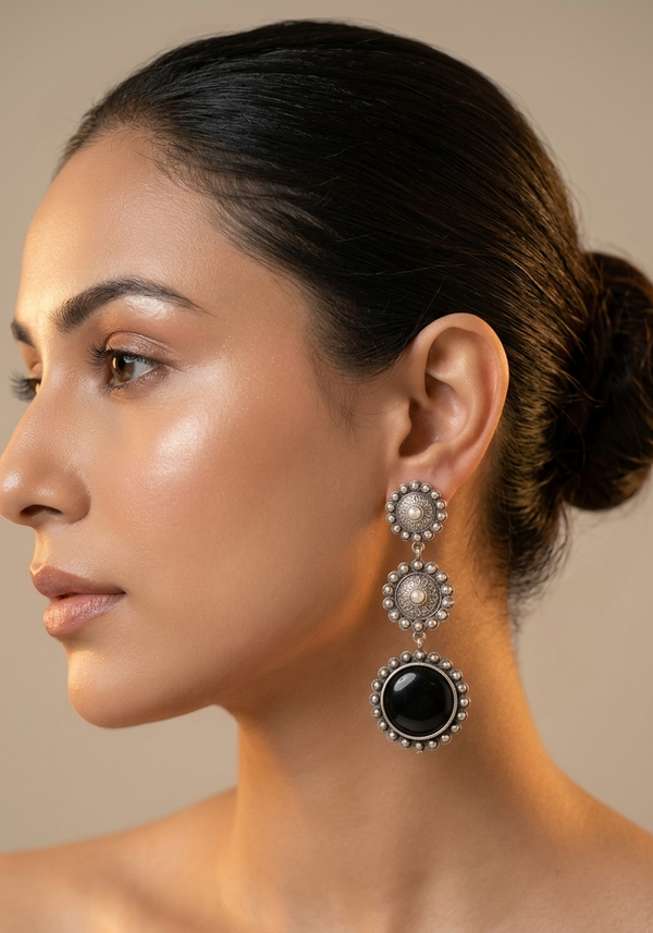 Meraki Oxidized Stone Earring