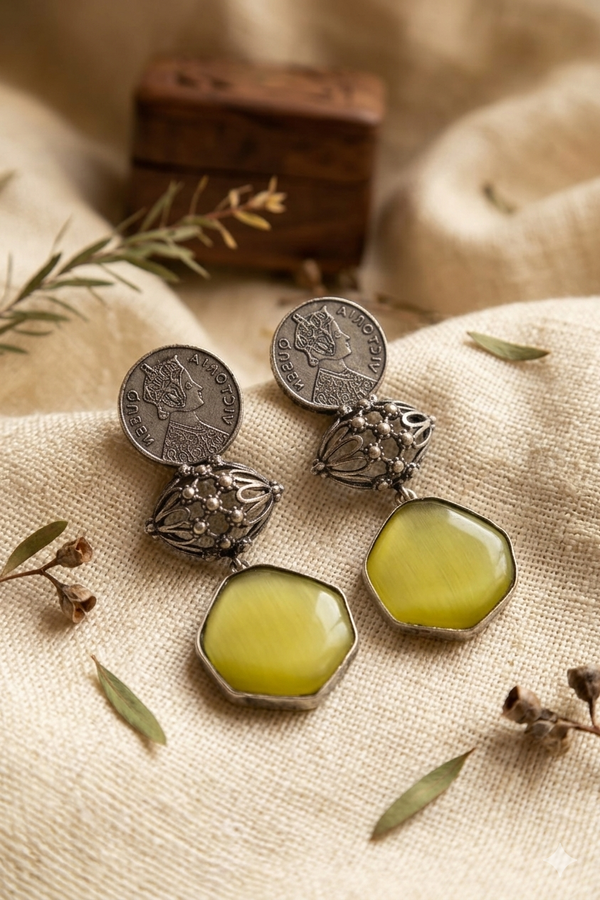Oxidized Queen Victoria Long Earrings